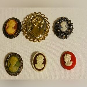 (7) Pieces of Vintage Cameo Brooch Set